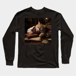 Sleeping Librarian Cat Long Sleeve T-Shirt